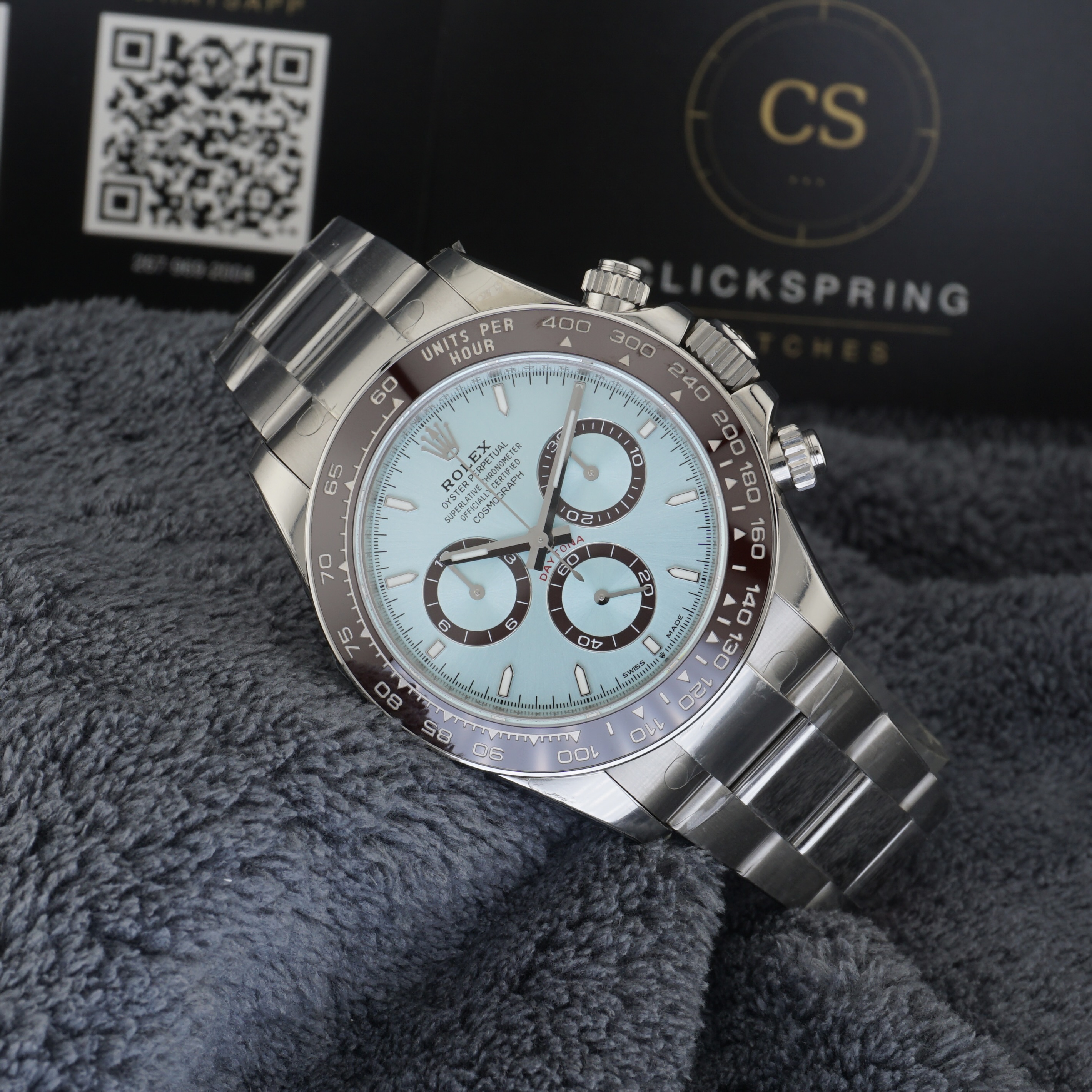 VSF Rolex Daytona 126506 "Platona" — Ice Blue Dial, Brown Ceramic Bezel (Platinum, Weighted)