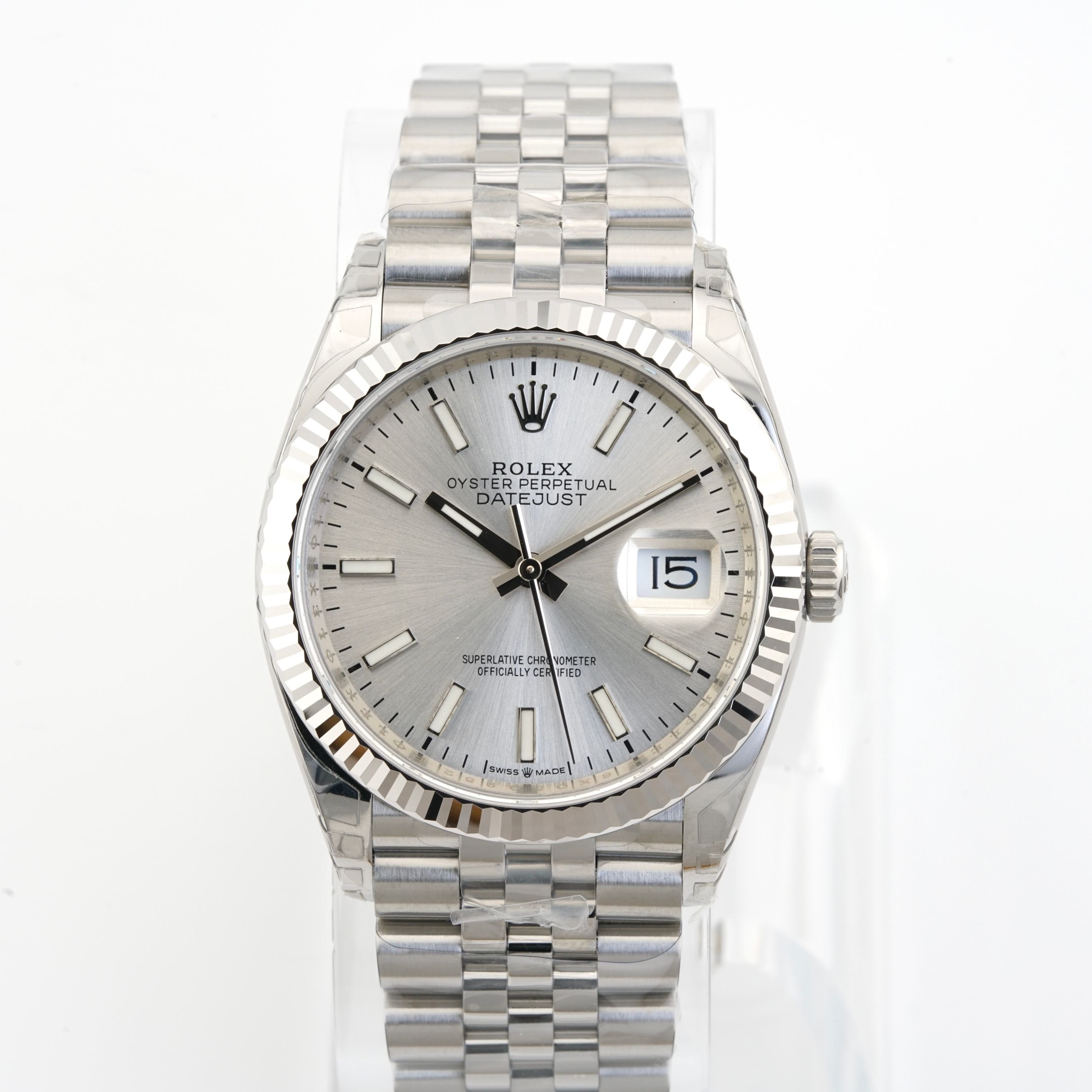 VSF Rolex Datejust 126234 — Silver Dial, Fluted Bezel, 36mm (Jubilee) · Cal. DD3235